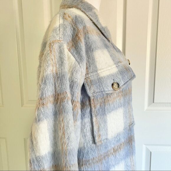 Reformation Ainslie Wool-Blend Long Jacket in Light Blue Plaid Large MSRP $268 - Picture 6 of 14